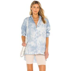 Nili Lotan Ambrose Cotton Tunic Light Blue Tie Dye Long Sleeve Shirt Top Size S